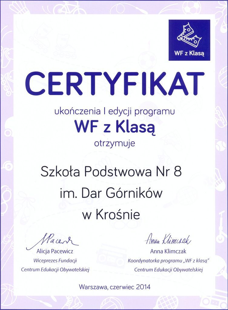 Certyfikat "WF z klasą"